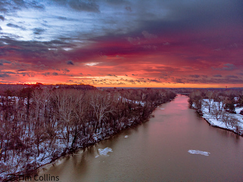 Flaming Sunrise over the Rappahannock River in Fredericksburg VA